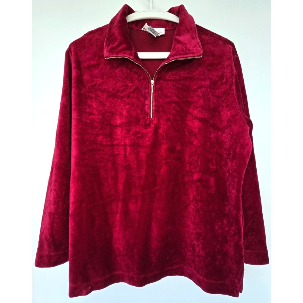 Vintage Velour Tracksuit Top 3/4 Zip Burgundy Red Men's Small Y2K Preppy Festive